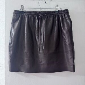 Theory Essex Chocolate Brown Faux Leather Mini Skirt Dark Academia NWT Size S